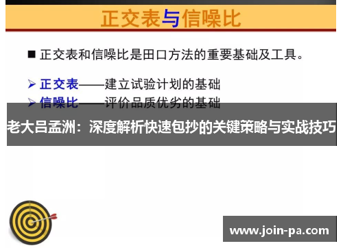 老大吕孟洲：深度解析快速包抄的关键策略与实战技巧